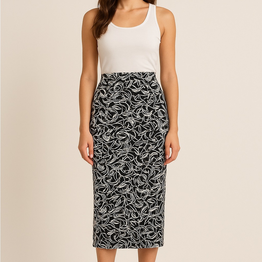 Bar III Black and White Midi Pencil Skirt